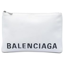 Pochette Ville Logo con zip in pelle bianca Balenciaga