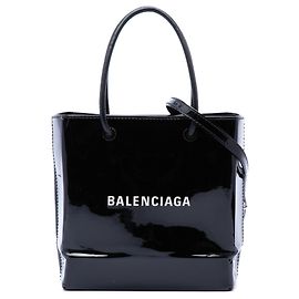 Tote shopping Balenciaga Black Patent Logo XXS