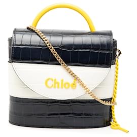 Borsa Chloé Aby Lock in pelle blu tricolore con stampa coccodrillo