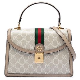 Gucci Beige Small GG Canvas Web Ophidia Top Handle Flap