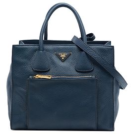 Tote convertibile aperto con tasca frontale in Vitello Daino blu Prada