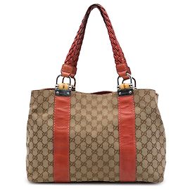 Gucci Beige Medium GG Canvas Bamboo Libeccio Tote