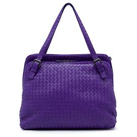 Tote Bottega Veneta en cuir nappa violet avec fermeture éclair double Intrecciato