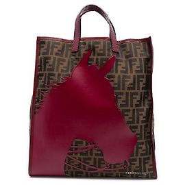 Tote de shopping Fendi Brown Zucca Canvas Selleria Horse