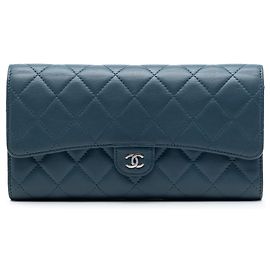 Cartera Chanel Blue CC Lambskin Classic Long Flap