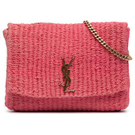 Saint Laurent Borsa a tracolla Kate Monogram in rafia rosa, taglia Medium