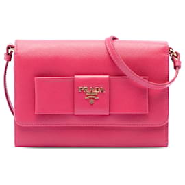Portafoglio Prada Pink Saffiano Lux con fiocco e tracolla