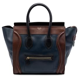 Celine Blue Mini Tricolor Leder Luggage Tote - Céline