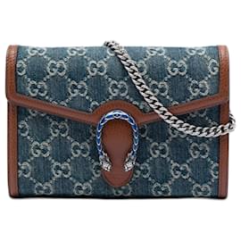 Portafoglio con catena Dionysus in denim GG blu Gucci