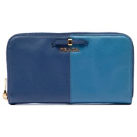 Cartera larga con cremallera en Saffiano bicolor azul Prada