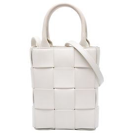 Bottega Veneta White Mini Maxi Intrecciato Nappa North South Casette Tote