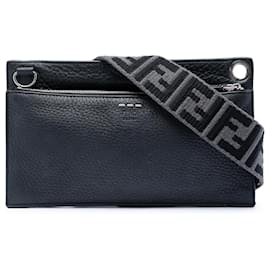 Fendi Black Calfskin FF 1974 Flat Pouch Crossbody