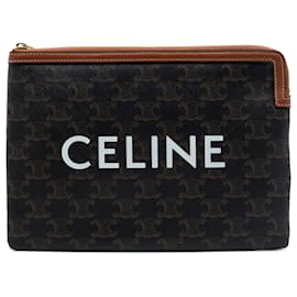 Clutch Celine Brown Small Triomphe in tela rivestita - Céline