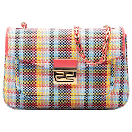 Fendi Bolso Bandolera Baguette de Nappa Tejido Rosa Multicolor