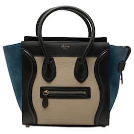 Tote Luggage em couro de bezerro e nubuck tricolor micro bege Celine - Céline