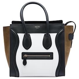 Celine Luggage Tote aus mikro tricolore Kalbsleder und Wildleder in Weiß - Céline