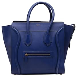 Céline Borsa Tote Luggage in pelle di vitello blu mini Celine