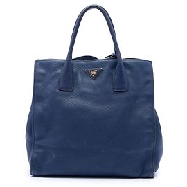 Prada Blue Vitello Daino Open Convertible Tote