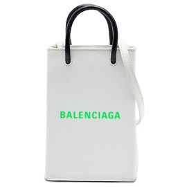 Portafonó Balenciaga de piel de becerro blanco con logotipo