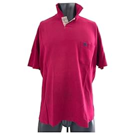 Polo Burberry Rossa in Cotone con Dettaglio Check