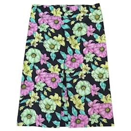 NEW BALENCIAGA 601192 DENIM FLORAL PRINT M 40 MULTICOLORE SKIRT - Balenciaga