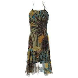 Vestido midi con cuello halter estampado en seda verde Max Mara