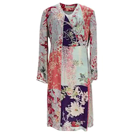 Vestido de cuello en V con estampado floral Etro en viscosa azul