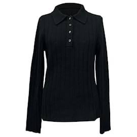 Khaite Hans gerippter Polo-Strickpullover aus schwarzem Kaschmir