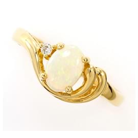 Autre Marque Bague anneau en or jaune 18K avec opale et diamant