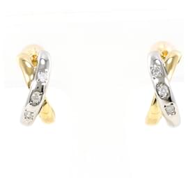 Brincos de argola de meio em ouro amarelo 18K e platina e diamantes - Autre Marque