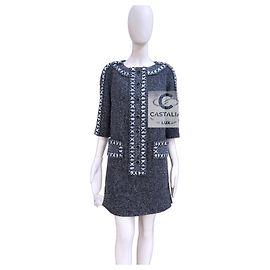Chanel Navyblaues Tweedkleid aus Seide