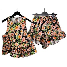 Autre Marque Kika Vargas Conjunto de Top con Volantes y Shorts Estampado Floral