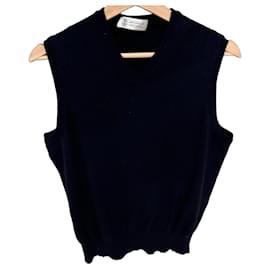 Ärmellose Strickweste mit V-Ausschnitt in Navy Blau Brunello Cucinelli