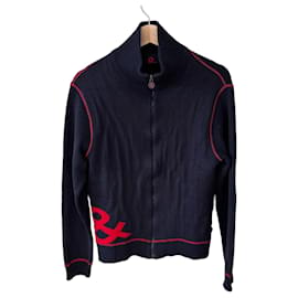 Cardigan con zip Dolce & Gabbana Blu Navy con Logo Rosso