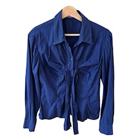 Camicia in cotone blu Prada con dettaglio a fiocco