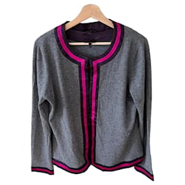 Top in maglia Escada grigio in misto cashmere con bordatura rosa