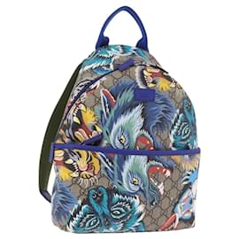 GUCCI GG Supreme Animal Print Rucksack PVC Beige Silber 271327 Auth 167427SM
