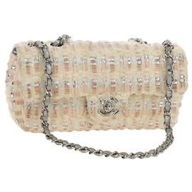 CHANEL Borsa a Spalla Chain Matelasse 23 tweed Rosa Argento CC Auth 185953SAM