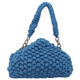 Borsa BOTTEGA VENETA Top Handle Bag in jersey di cotone blu argento Auth 185557A