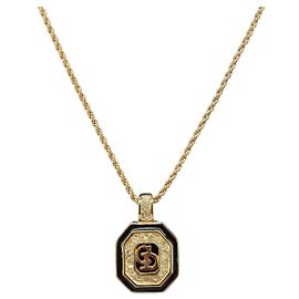 Collana Christian Dior in strass metallico Gold Auth SW2415