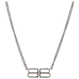 BALENCIAGA BB Icon Necklace metal Silver tone Auth 186316A