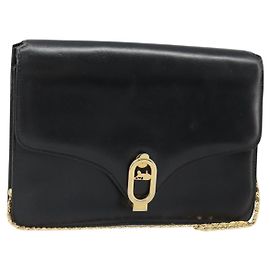 Céline Borsa a Spalla con Catena CELINE in Pelle Nera e Oro Auth 187388