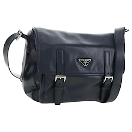 Borsa a Spalla PRADA in Pelle Blu Navy e Argento Auth ki6667SAM