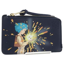 LOEWE Studio Ghibli Howl's Moving Castle Tarjetero de cuero azul marino Auth 167414SM