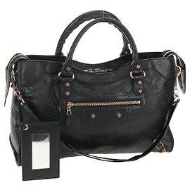 BALENCIAGA The Giant City Bag Couro 2way Preto Ouro 281770 Auth yk20502SAM