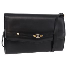 Borsa a Spalla GUCCI in Pelle Nera con Dettagli Oro Auth 187368