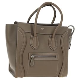 Borsa CELINE Luggage Micro Shopper in pelle grigio argento autentica 185329M - Céline