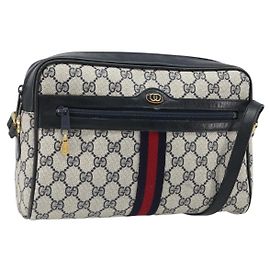 Bolso de Hombro GUCCI GG Supreme Sherry Line PVC Azul Marino Oro Auth 185719
