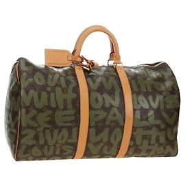 LOUIS VUITTON Monogram Graffiti Keepall 50 Sac Boston Khaki M92196 Auth 184999SV