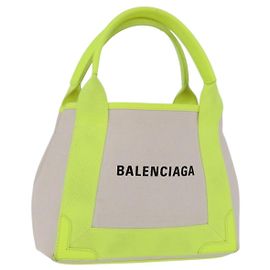 BALENCIAGA Borsa Cabas Navy XS in tela Giallo Argento Auth 186872